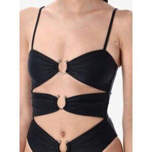 Swim by DI Black Cut-Out One-Piece Swimsuit With Rings & Adjustable Straps M